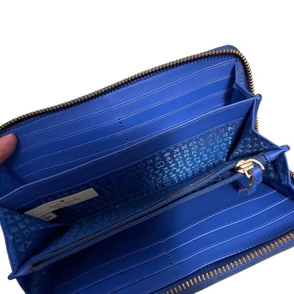 Kate Spade Embossed Logo Zip Around Wallet Blue Leather - Picture 5 of 5